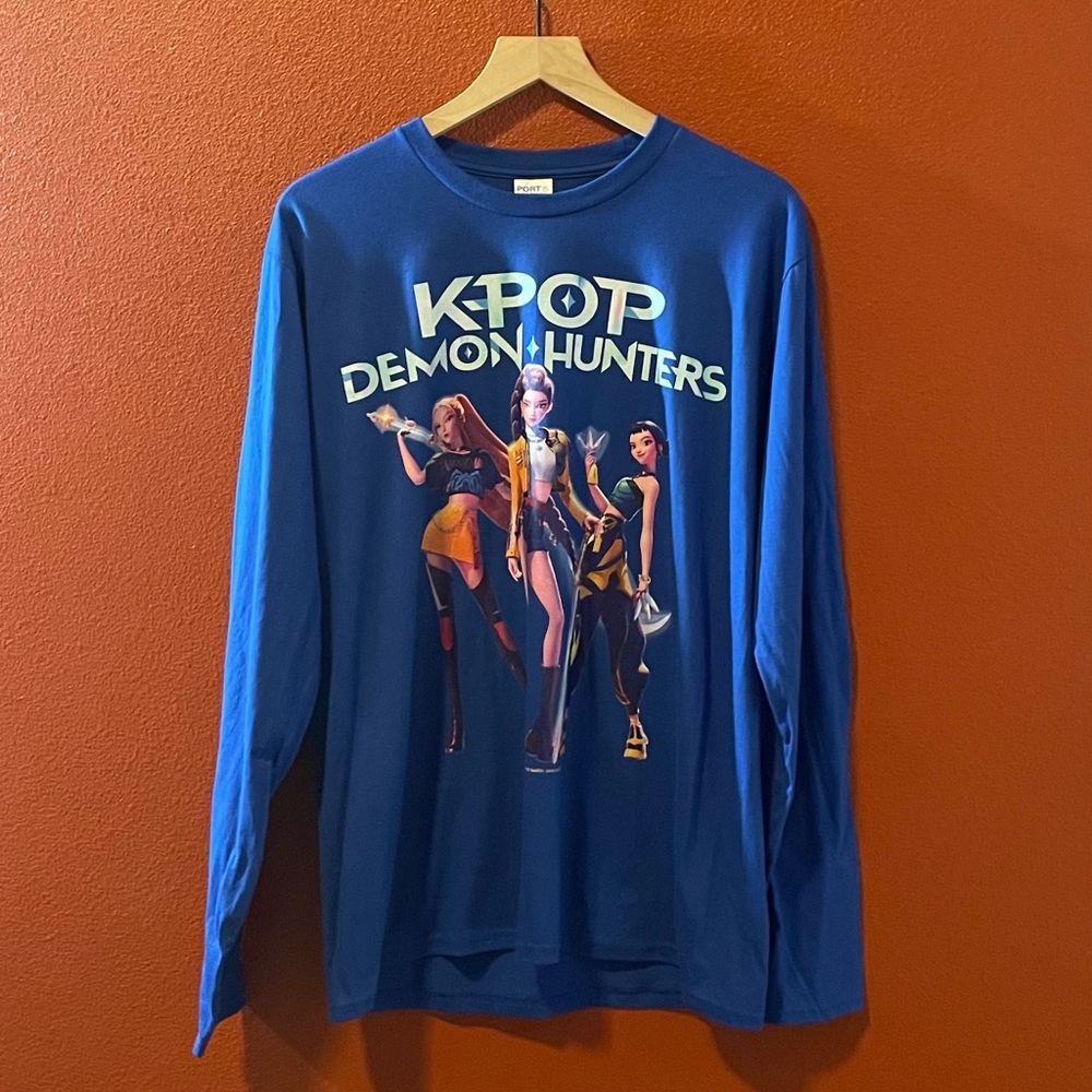 K-Pop Demon Hunters Men’s Official Netflix Blue Long‎ Sleeve Anime Movie Shirt